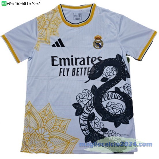 Thailandia speciale Maglia Calcio Real Madrid 2025 2026 Bianco Nero Giallo Poco Prezzo