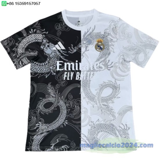 Thailandia speciale Maglia Calcio Real Madrid 2025 2026 Nero II Bianco Poco Prezzo