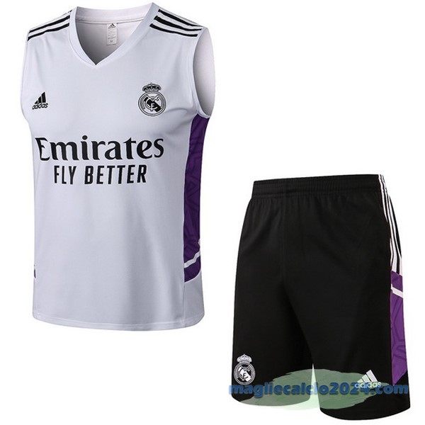 Formazione Senza Maniche Set Completo Real Madrid 2022 2023 Bianco Purpureo Nero Poco Prezzo