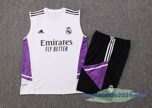 Formazione Senza Maniche Set Completo Real Madrid 2022 2023 Bianco Purpureo Nero Poco Prezzo