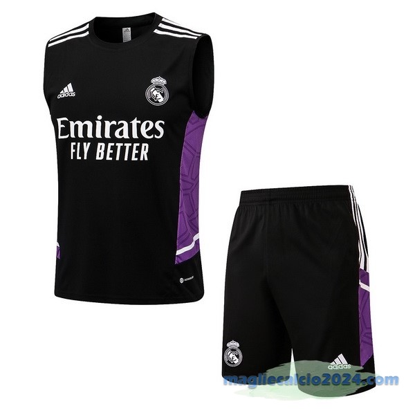 Formazione Senza Maniche Set Completo Real Madrid 2022 2023 Nero Purpureo Poco Prezzo