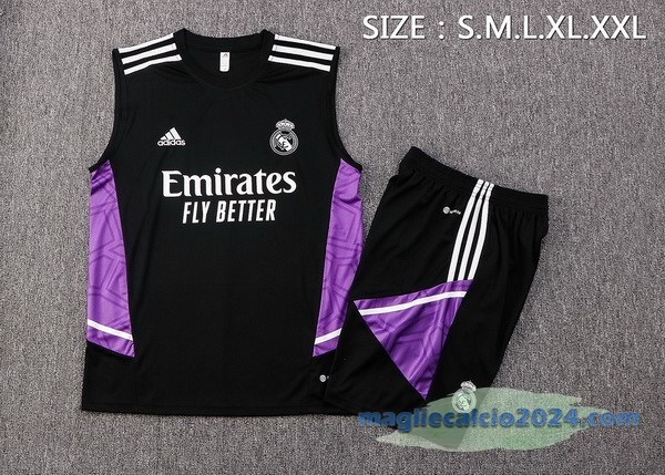 Formazione Senza Maniche Set Completo Real Madrid 2022 2023 Nero Purpureo Poco Prezzo