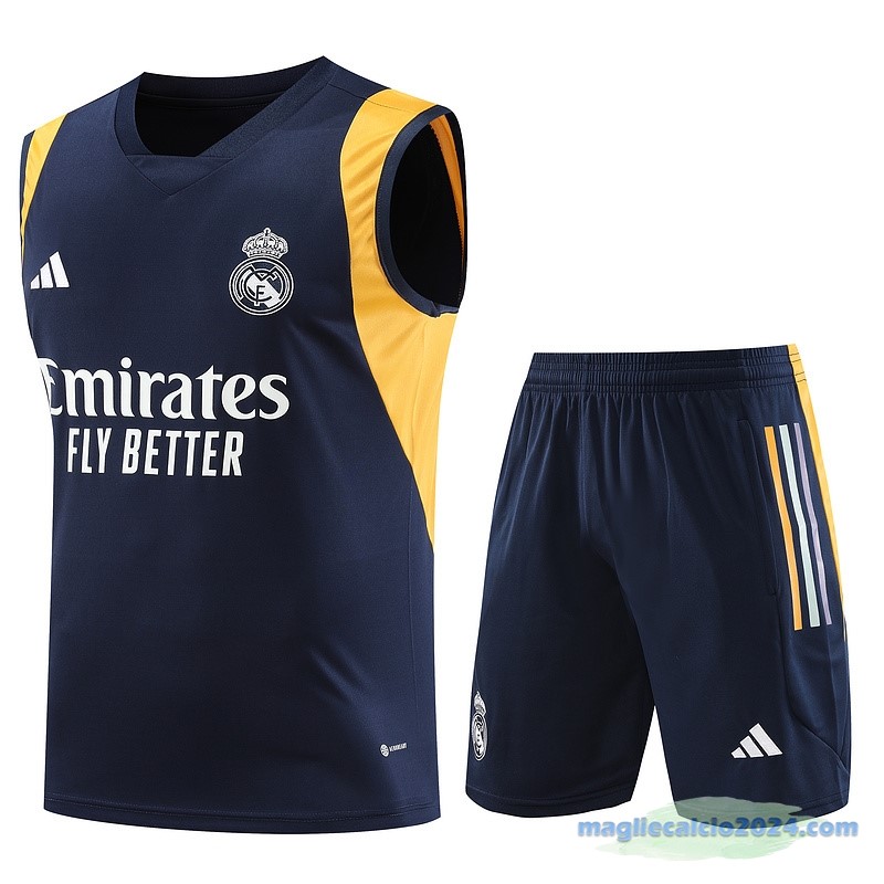 Formazione Senza Maniche Set Completo Real Madrid 2023 2024 Azul Navy I Giallo Poco Prezzo