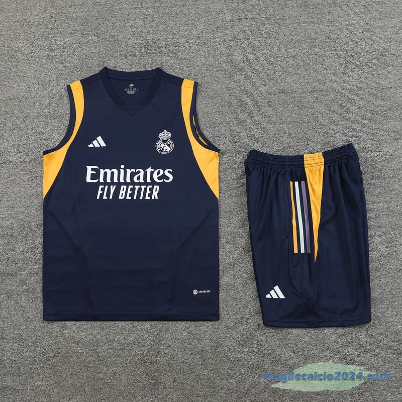 Formazione Senza Maniche Set Completo Real Madrid 2023 2024 Azul Navy I Giallo Poco Prezzo