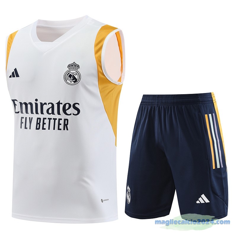 Formazione Senza Maniche Set Completo Real Madrid 2023 2024 Bianco Giallo Azul Poco Prezzo
