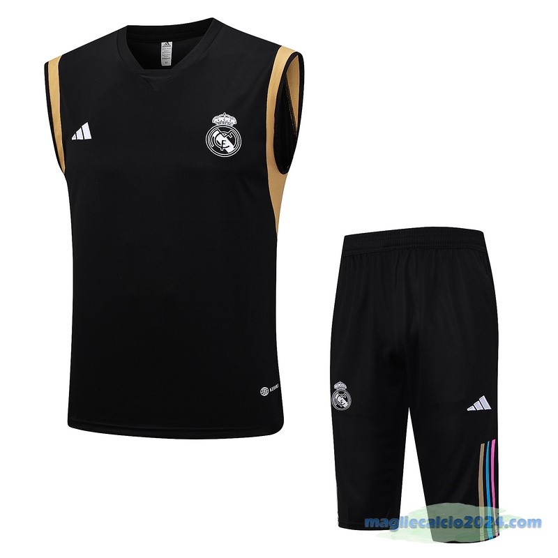Formazione Senza Maniche Set Completo Real Madrid 2023 2024 Nero Giallo Poco Prezzo