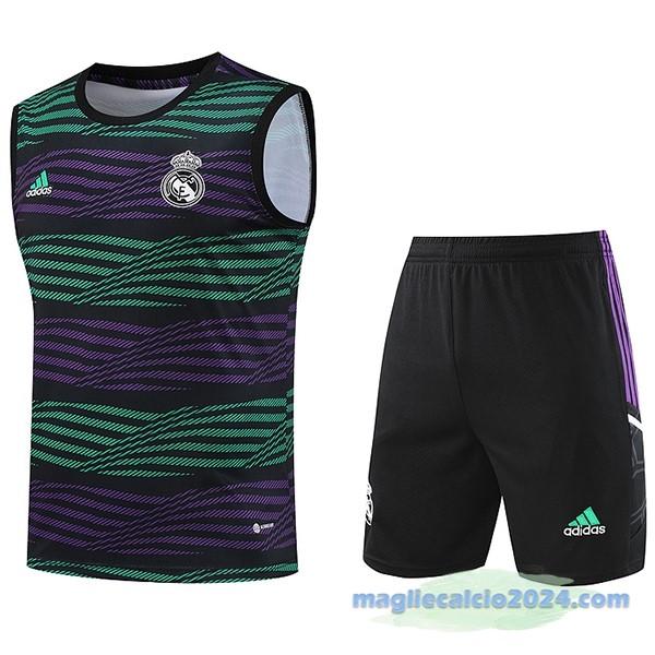 Formazione Senza Maniche Set Completo Real Madrid 2023 2024 Purpureo Verde Nero Poco Prezzo