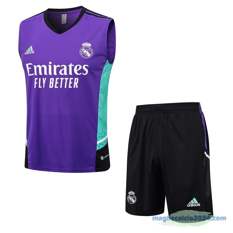 Formazione Senza Maniche Set Completo Real Madrid 2023 2024 Purpureo Verde Poco Prezzo
