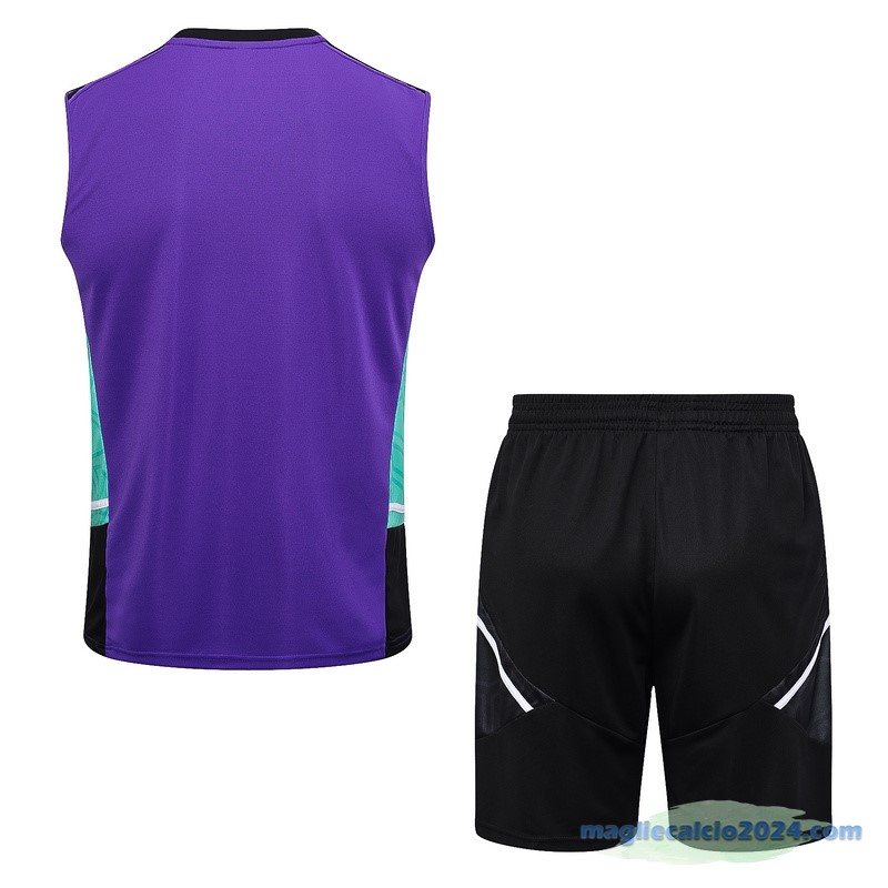 Formazione Senza Maniche Set Completo Real Madrid 2023 2024 Purpureo Verde Poco Prezzo