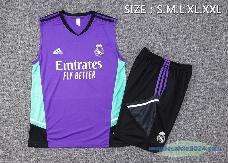 Formazione Senza Maniche Set Completo Real Madrid 2023 2024 Purpureo Verde Poco Prezzo