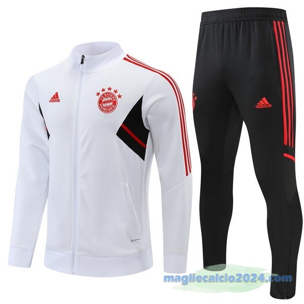 Set Completo Ropa Deportiva Con Cremallera Larga Bayern Múnich 2022 2023 Bianco Nero Rosso Poco Prezzo