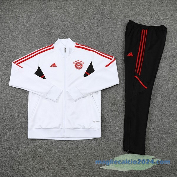Set Completo Ropa Deportiva Con Cremallera Larga Bayern Múnich 2022 2023 Bianco Nero Rosso Poco Prezzo