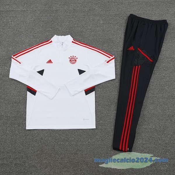 Set Completo Ropa Deportiva Con Cremallera Larga Bayern Múnich 2022 2023 Bianco Poco Prezzo