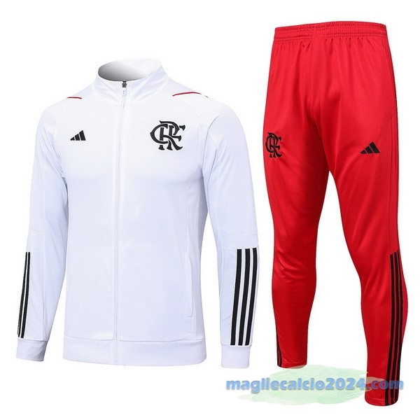 Set Completo Ropa Deportiva Con Cremallera Larga Flamengo 2023 2024 Bianco Rosso Poco Prezzo