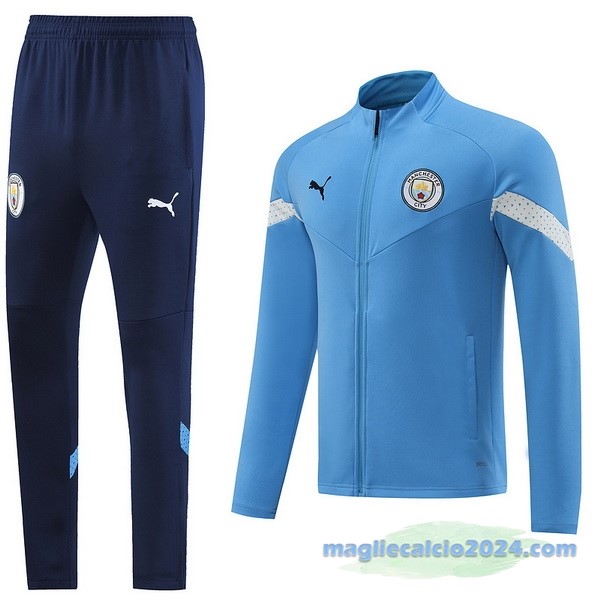 Set Completo Ropa Deportiva Con Cremallera Larga Manchester City 2022 2023 Azul I Nero Poco Prezzo
