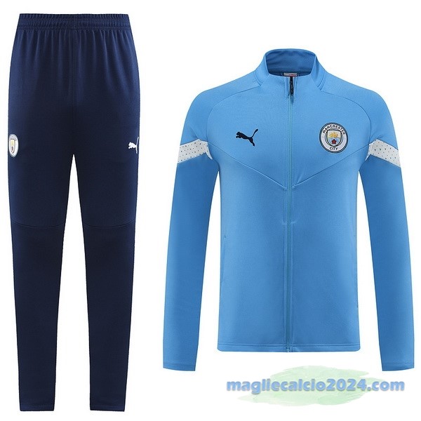 Set Completo Ropa Deportiva Con Cremallera Larga Manchester City 2022 2023 Azul I Nero Poco Prezzo