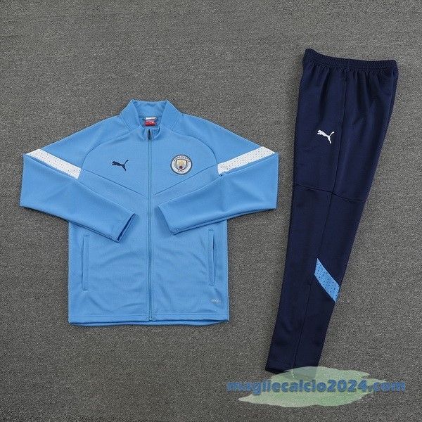 Set Completo Ropa Deportiva Con Cremallera Larga Manchester City 2022 2023 Azul I Nero Poco Prezzo