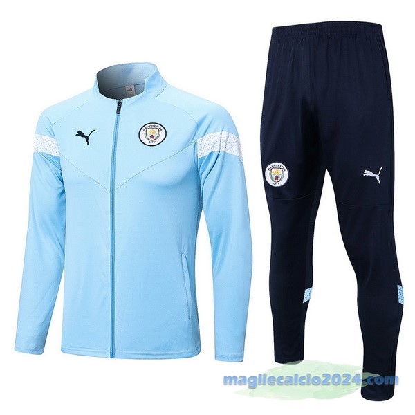 Set Completo Ropa Deportiva Con Cremallera Larga Manchester City 2022 2023 Azul Nero Poco Prezzo