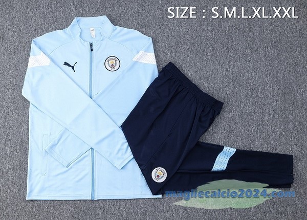 Set Completo Ropa Deportiva Con Cremallera Larga Manchester City 2022 2023 Azul Nero Poco Prezzo