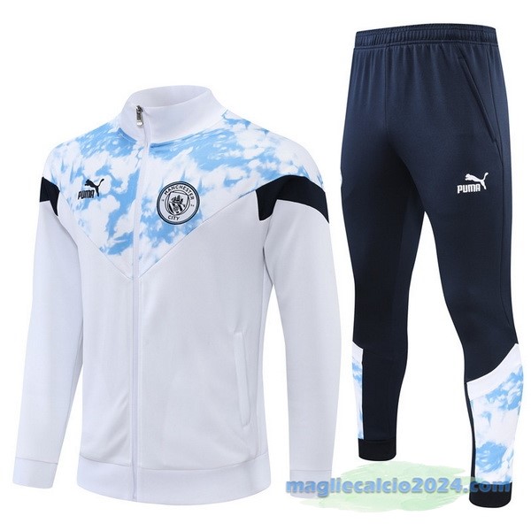 Set Completo Ropa Deportiva Con Cremallera Larga Manchester City 2022 2023 Bianco Azul Poco Prezzo