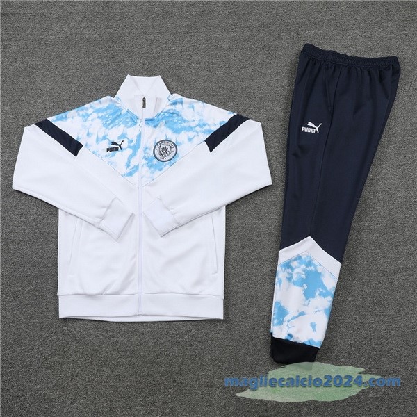 Set Completo Ropa Deportiva Con Cremallera Larga Manchester City 2022 2023 Bianco Azul Poco Prezzo