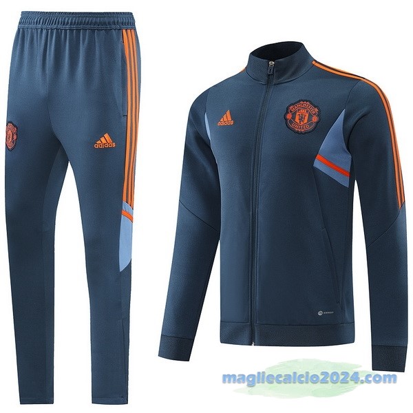 Set Completo Ropa Deportiva Con Cremallera Larga Manchester United 2022 2023 Grigio Azul Poco Prezzo