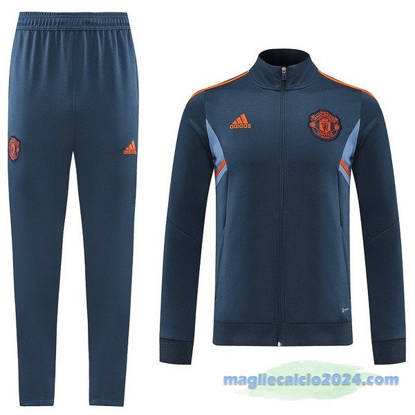 Set Completo Ropa Deportiva Con Cremallera Larga Manchester United 2022 2023 Grigio Azul Poco Prezzo