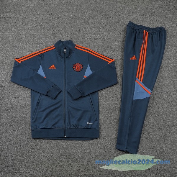 Set Completo Ropa Deportiva Con Cremallera Larga Manchester United 2022 2023 Grigio Azul Poco Prezzo