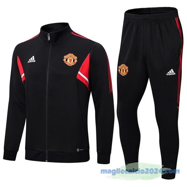 Set Completo Ropa Deportiva Con Cremallera Larga Manchester United 2022 2023 Nero II Rosso Poco Prezzo