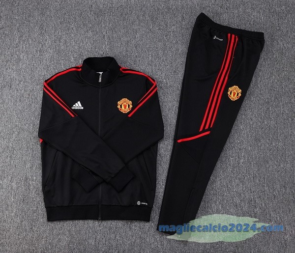 Set Completo Ropa Deportiva Con Cremallera Larga Manchester United 2022 2023 Nero II Rosso Poco Prezzo