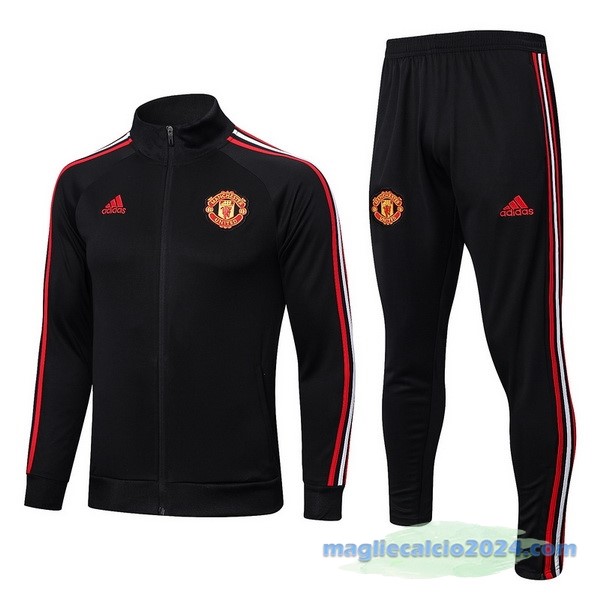 Set Completo Ropa Deportiva Con Cremallera Larga Manchester United 2022 2023 Nero I Rosso Poco Prezzo