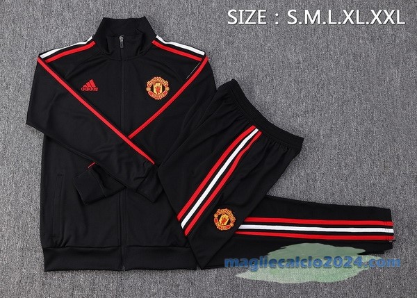 Set Completo Ropa Deportiva Con Cremallera Larga Manchester United 2022 2023 Nero I Rosso Poco Prezzo