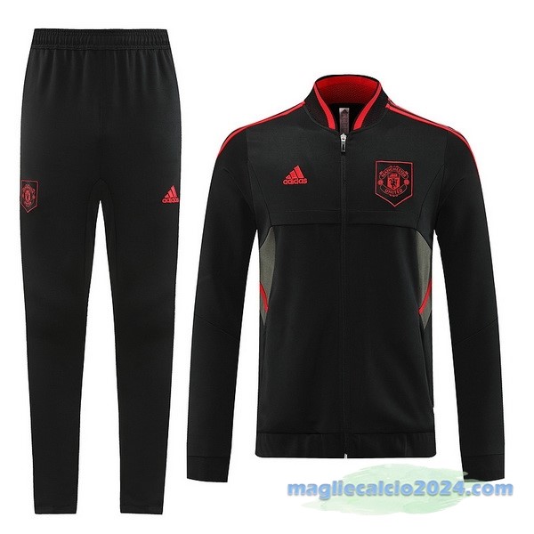 Set Completo Ropa Deportiva Con Cremallera Larga Manchester United 2022 2023 Nero Rosso Poco Prezzo