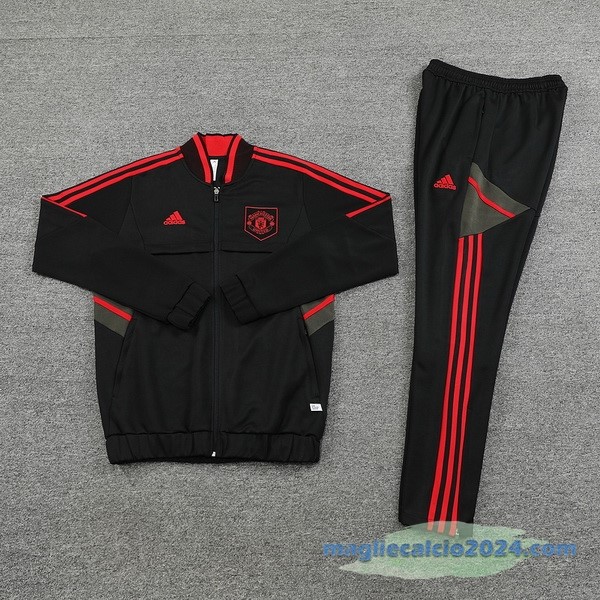 Set Completo Ropa Deportiva Con Cremallera Larga Manchester United 2022 2023 Nero Rosso Poco Prezzo