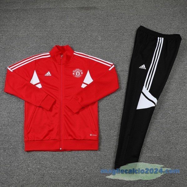 Set Completo Ropa Deportiva Con Cremallera Larga Manchester United 2022 2023 Rosso Nero Poco Prezzo