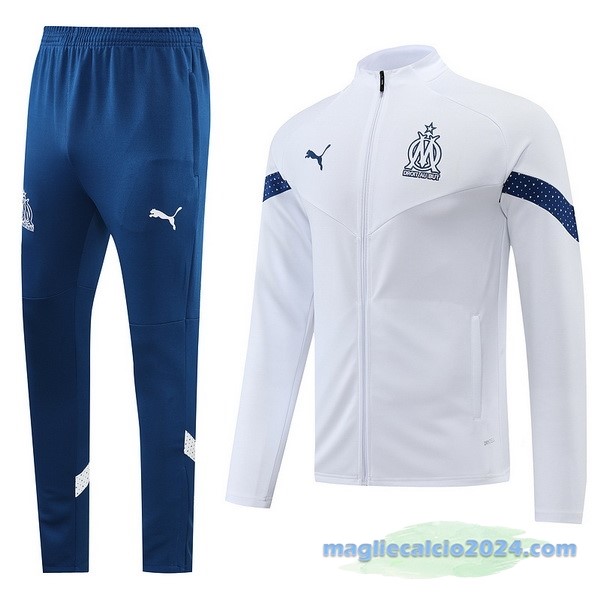 Set Completo Ropa Deportiva Con Cremallera Larga Marsella 2022 2023 Azul Bianco Poco Prezzo