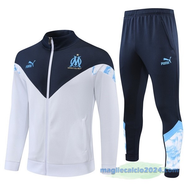 Set Completo Ropa Deportiva Con Cremallera Larga Marsella 2022 2023 Bianco Azul Navy Poco Prezzo