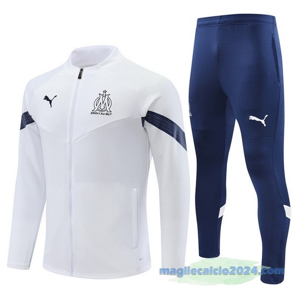 Set Completo Ropa Deportiva Con Cremallera Larga Marsella 2022 2023 Bianco I Azul Navy Poco Prezzo