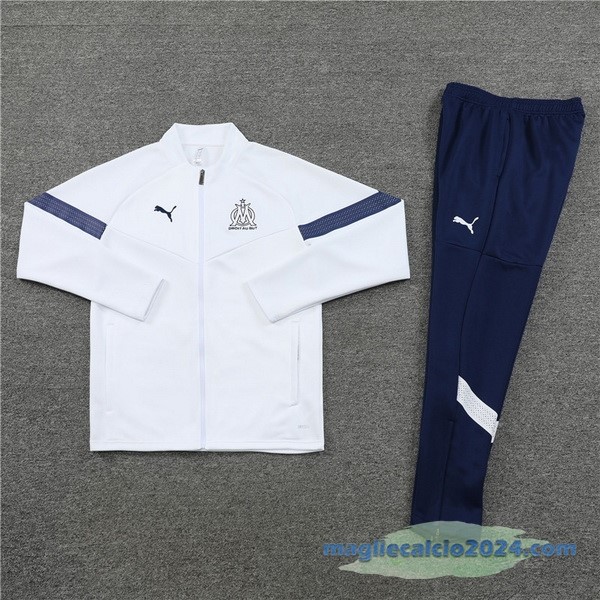 Set Completo Ropa Deportiva Con Cremallera Larga Marsella 2022 2023 Bianco I Azul Navy Poco Prezzo