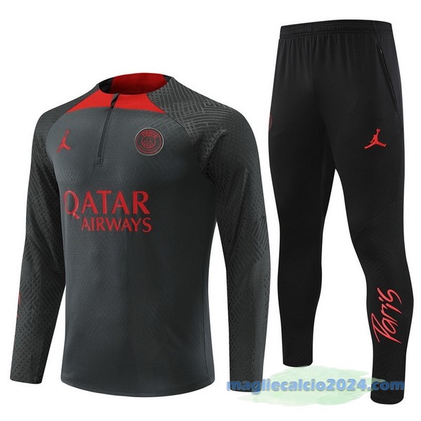 Set Completo Sudadera Formazione Giocatori Paris Saint Germain 2022 2023 Grigio Nero Rosso Poco Prezzo