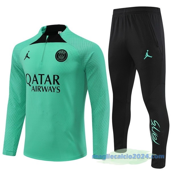 Set Completo Sudadera Formazione Giocatori Paris Saint Germain 2022 2023 Verde Nero Poco Prezzo