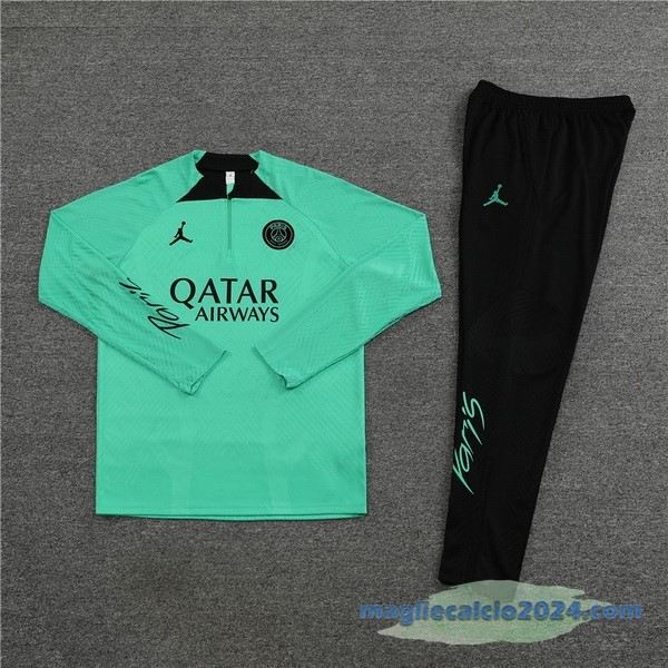 Set Completo Sudadera Formazione Giocatori Paris Saint Germain 2022 2023 Verde Nero Poco Prezzo