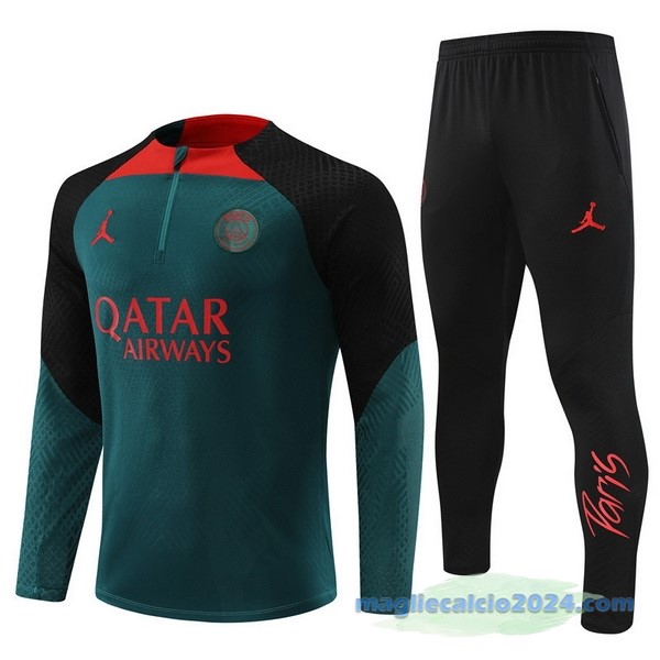 Set Completo Sudadera Formazione Giocatori Paris Saint Germain 2022 2023 Verde Nero Rosso Poco Prezzo