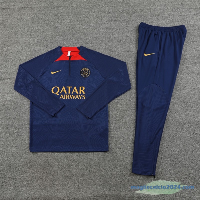 Set Completo Sudadera Formazione Giocatori Paris Saint Germain 2023 2024 Azul Navy Rosso Poco Prezzo