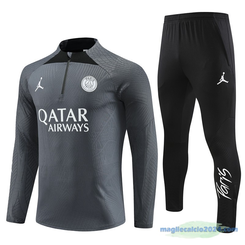 Set Completo Sudadera Formazione Giocatori Paris Saint Germain 2023 2024 Grigio Nero Poco Prezzo