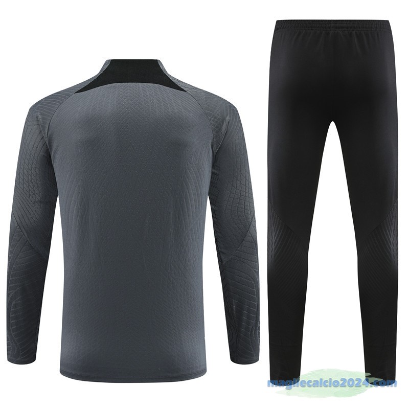 Set Completo Sudadera Formazione Giocatori Paris Saint Germain 2023 2024 Grigio Nero Poco Prezzo