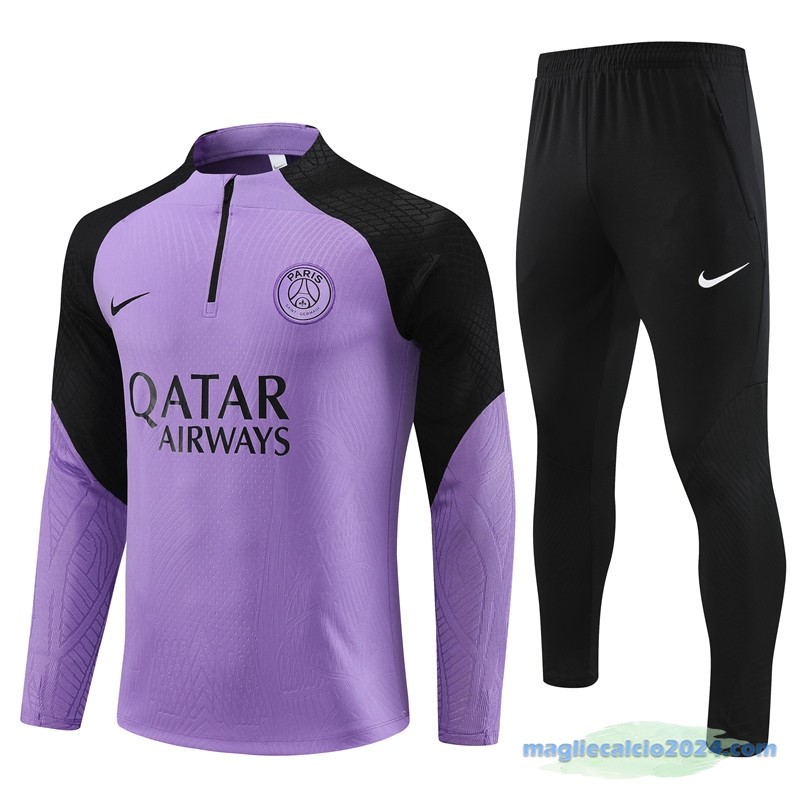 Set Completo Sudadera Formazione Giocatori Paris Saint Germain 2023 2024 Purpureo Nero Poco Prezzo