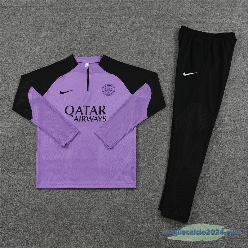 Set Completo Sudadera Formazione Giocatori Paris Saint Germain 2023 2024 Purpureo Nero Poco Prezzo