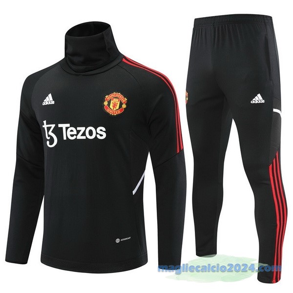 Set Completo Sudadera Formazione Manchester United 2022 2023 Nero I Rosso Poco Prezzo