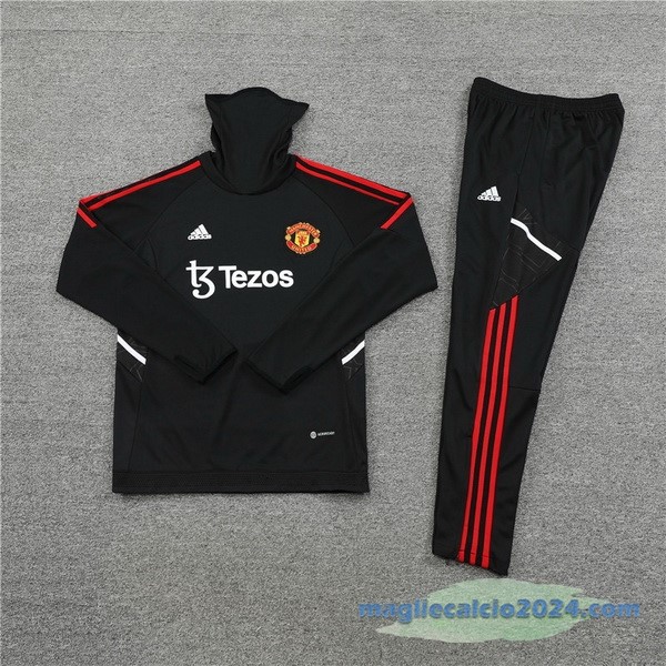 Set Completo Sudadera Formazione Manchester United 2022 2023 Nero I Rosso Poco Prezzo